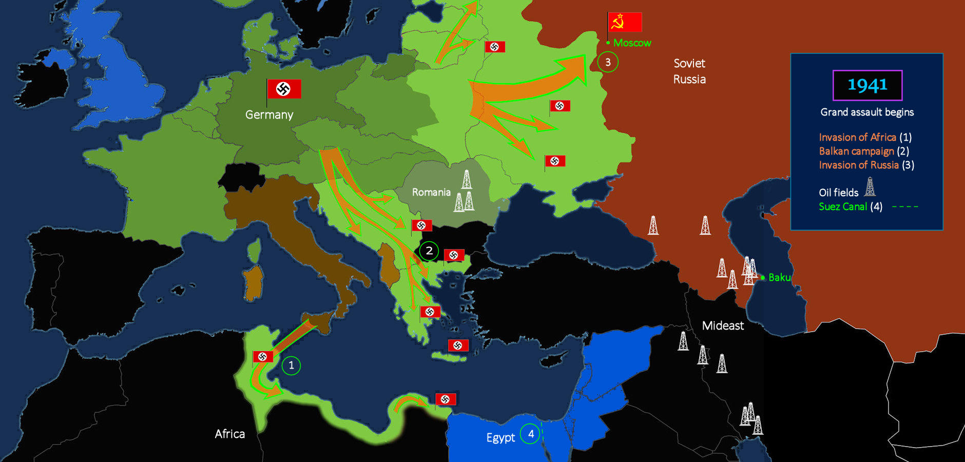 Hitler in Russia, the Balkans, Africa, 1941 map